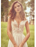 Cap Sleeve Beaded Ivory Lace Chiffon Wedding Dress